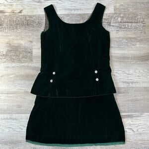 Vintage Parc Jrs Green Velvet Mini Dress with Rhinestones – 60s Holiday Glam